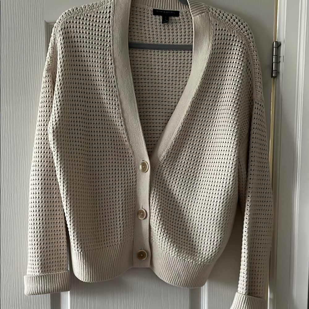 Banana Republic Cream Cardigan Sweater with Waffle Knit